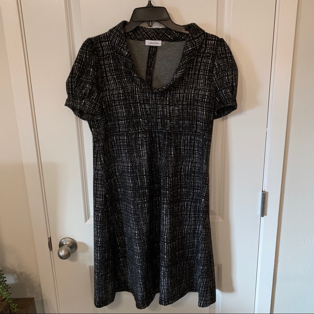 Calvin Klein black white print cowl neck dress